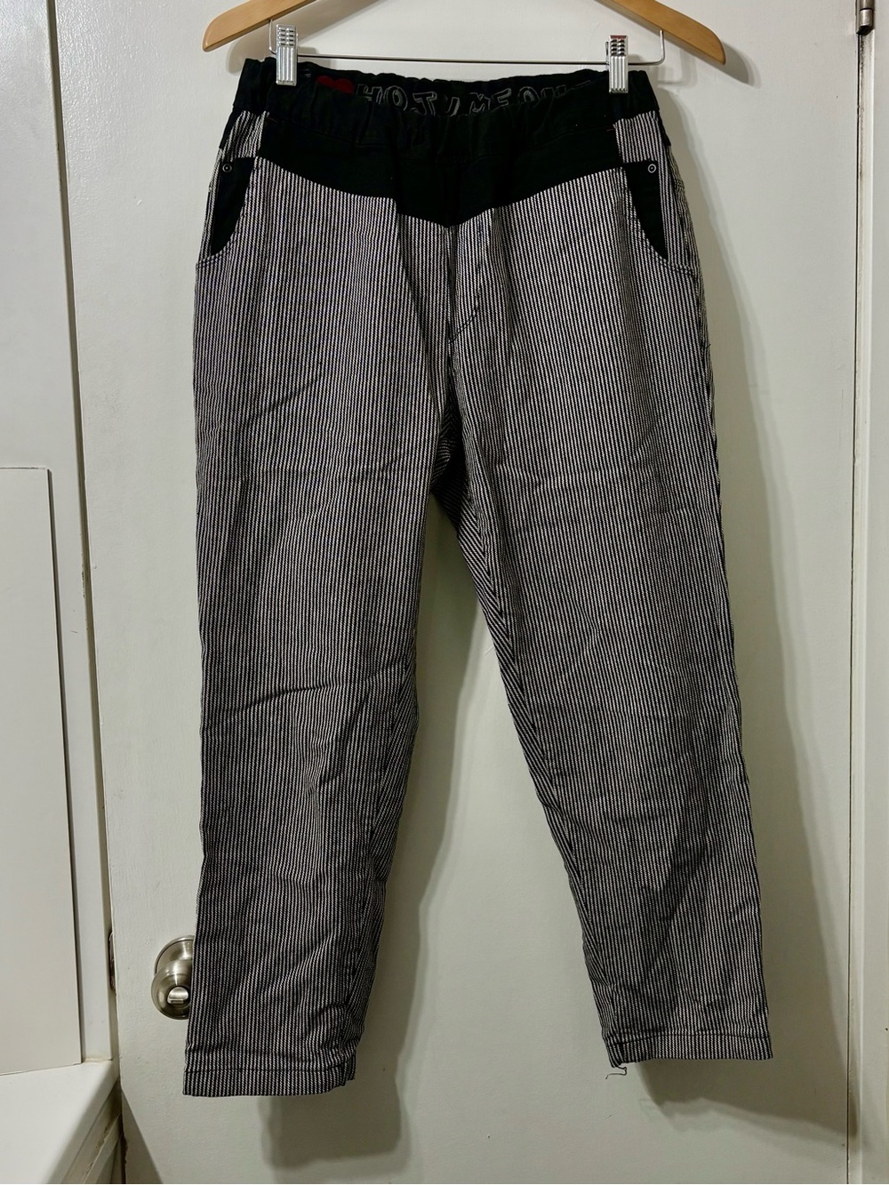 Women's Hojumeoni Black & White Pinstripe Pants Made in Korea